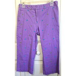 Harve Bernard 6P Cropped Purple Pants Fish Embroidery 20" Inseam Flat Front